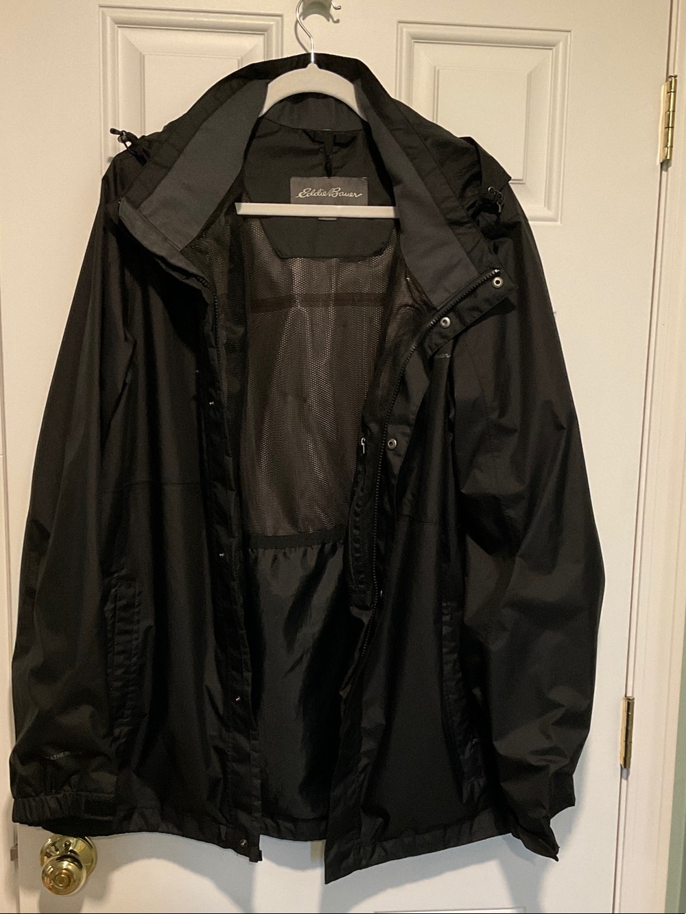 Eddie Bauer Black Hooded Raincoat with Mesh Lining